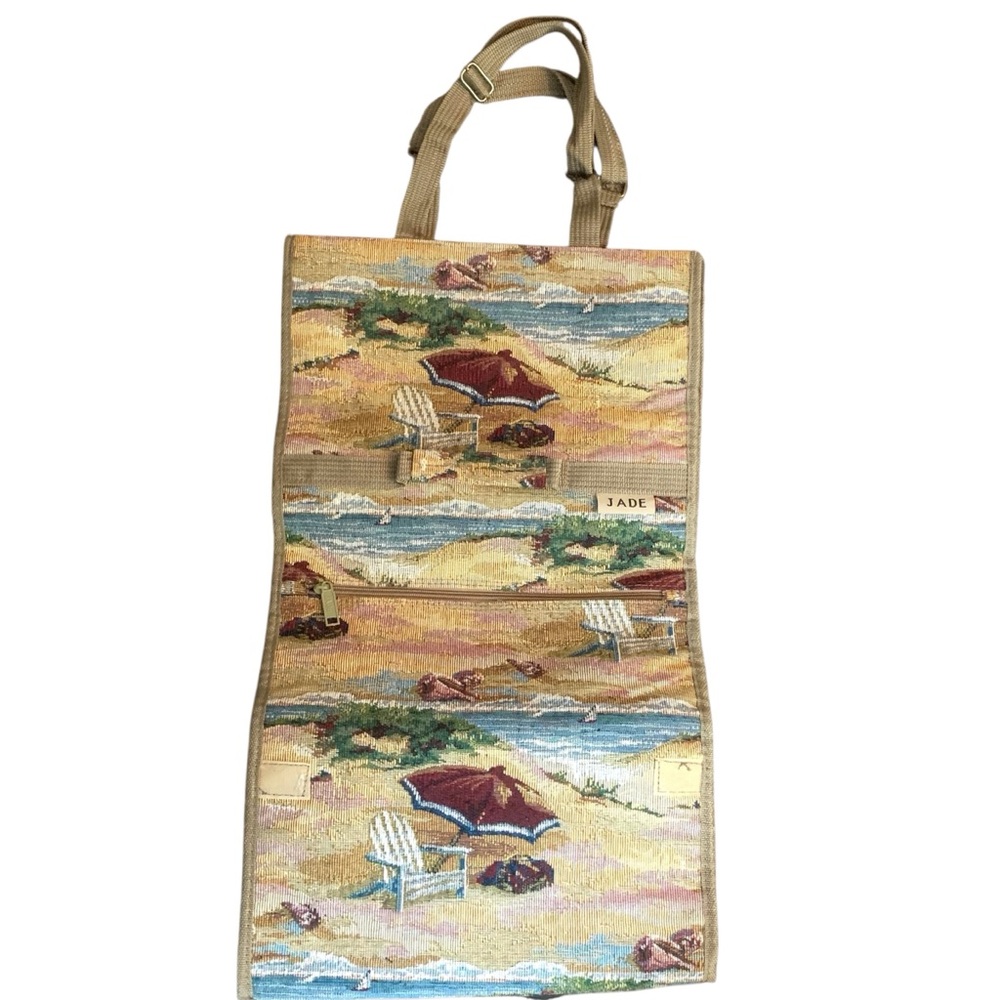 Vintage Jade Tapestry Rolling Tote Bag | Beach Shore Scene Collapsible Luggage